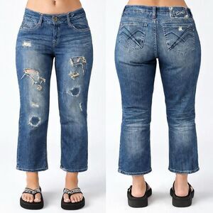 Hydraulic Gramercy Distressed Cropped Jeans Juniors 9/10 Mid Rise Stretch Y2K